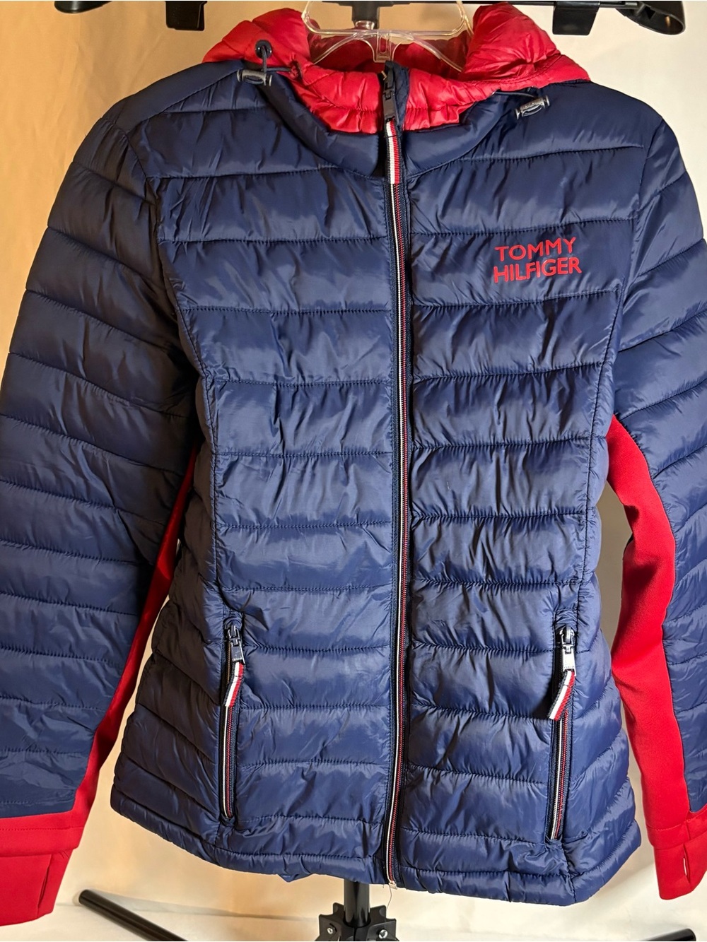Tommy Hilfiger Navy & Red Kids Quilted Puffer Jacket with Hood